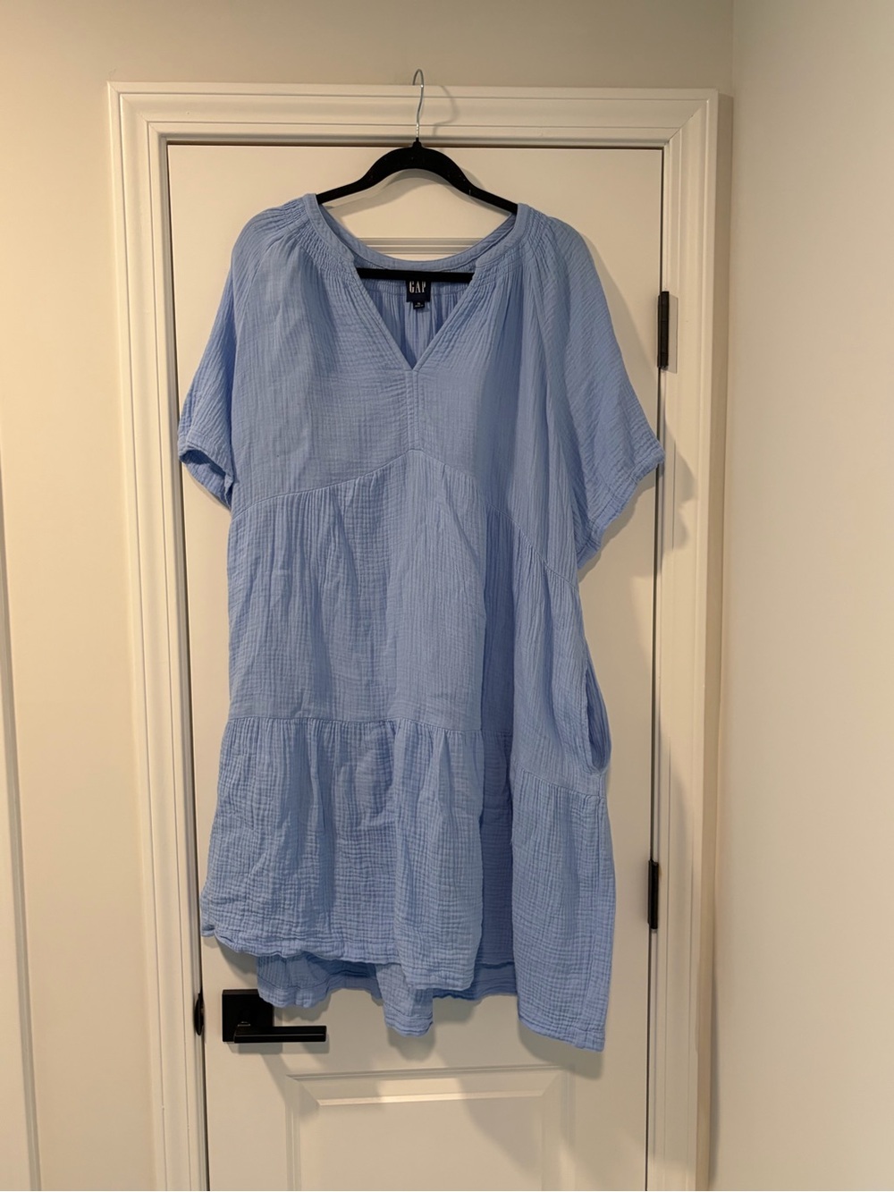 GAP Light Blue Gauze Tiered V-Neck Dress